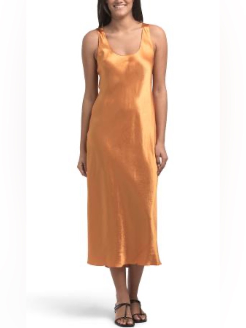 VINCE
Bias Tank Dress 
Vince Orange Satin Slip Midi Dress